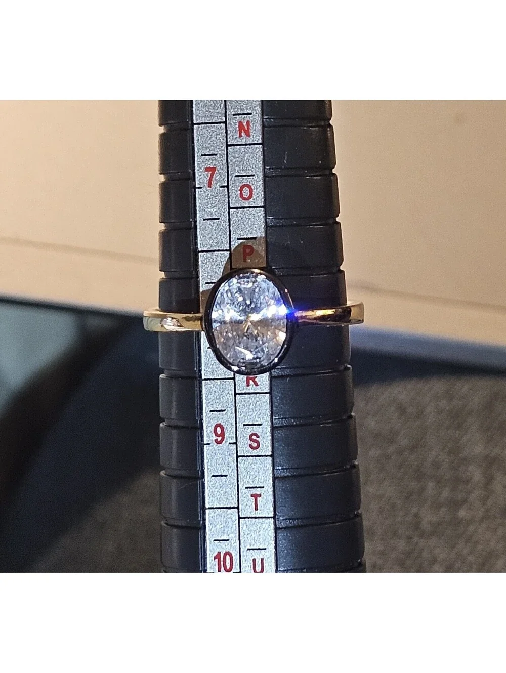 Black Enamel Gold-plated CZ Ring Sz 8 Oval Bezel Set Low Profile NWOT